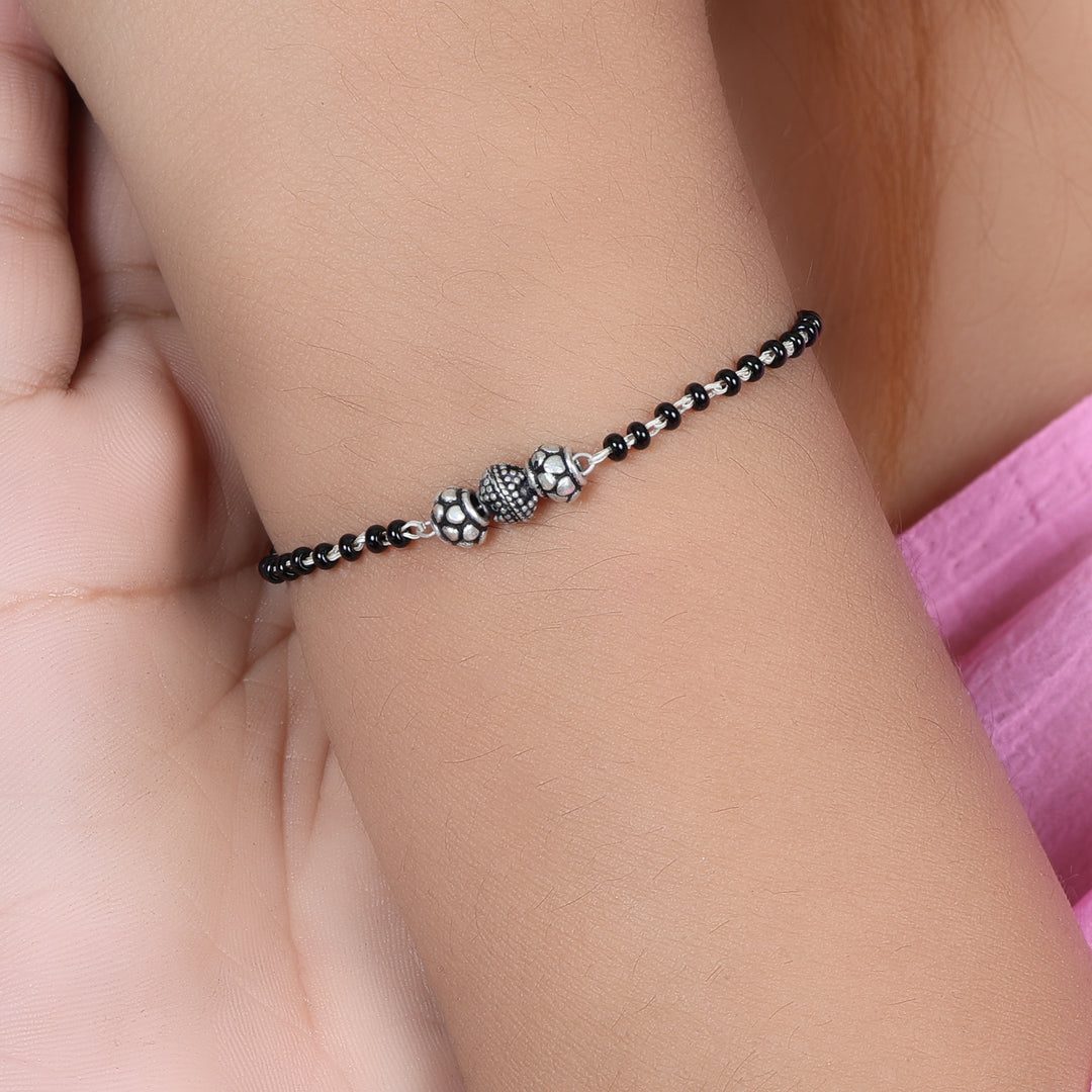 Pulsera de cuentas negras de plata 925 para mujer | Joyería de uso diario