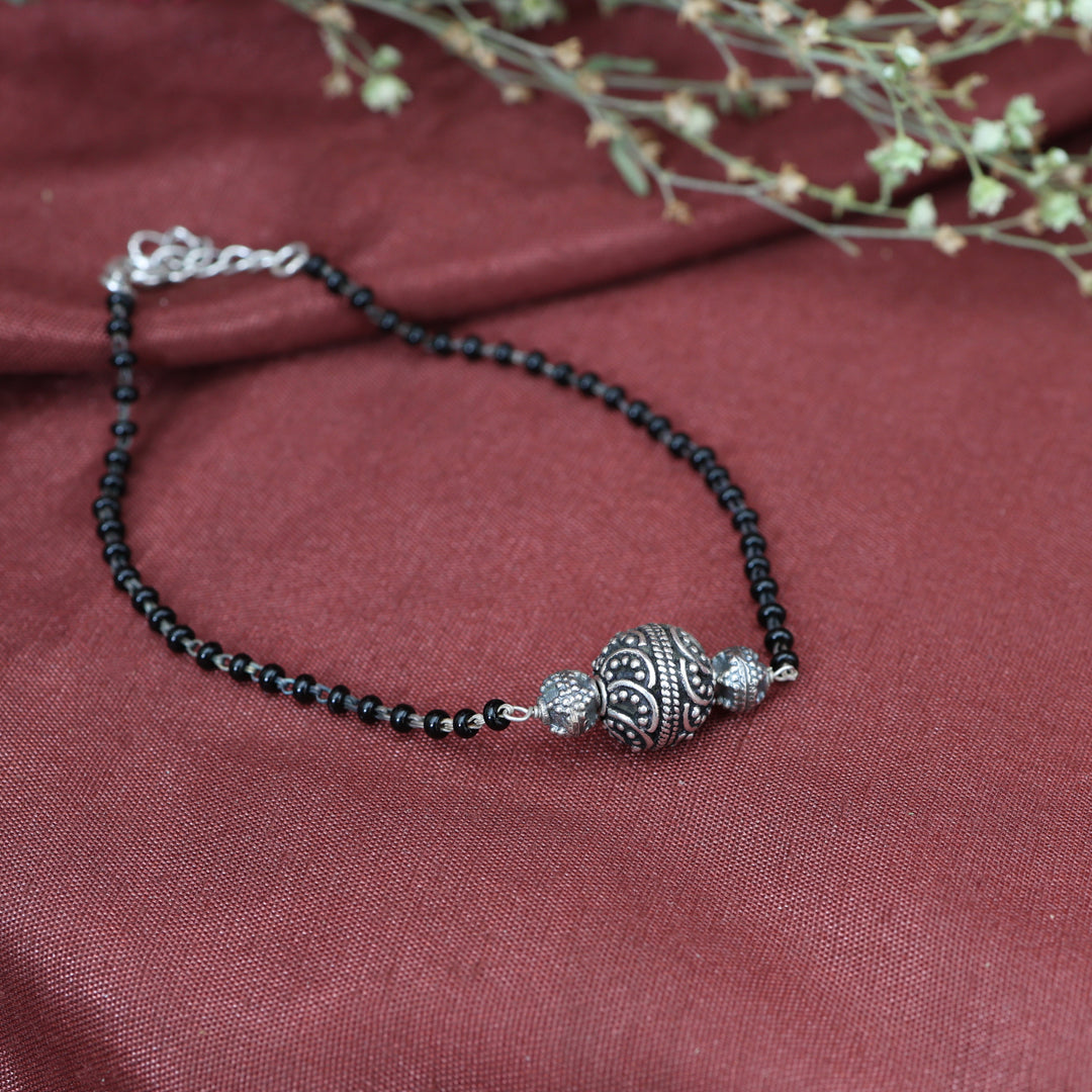 Silver Bead Black Bracelet for Women | Daily Wear Gift