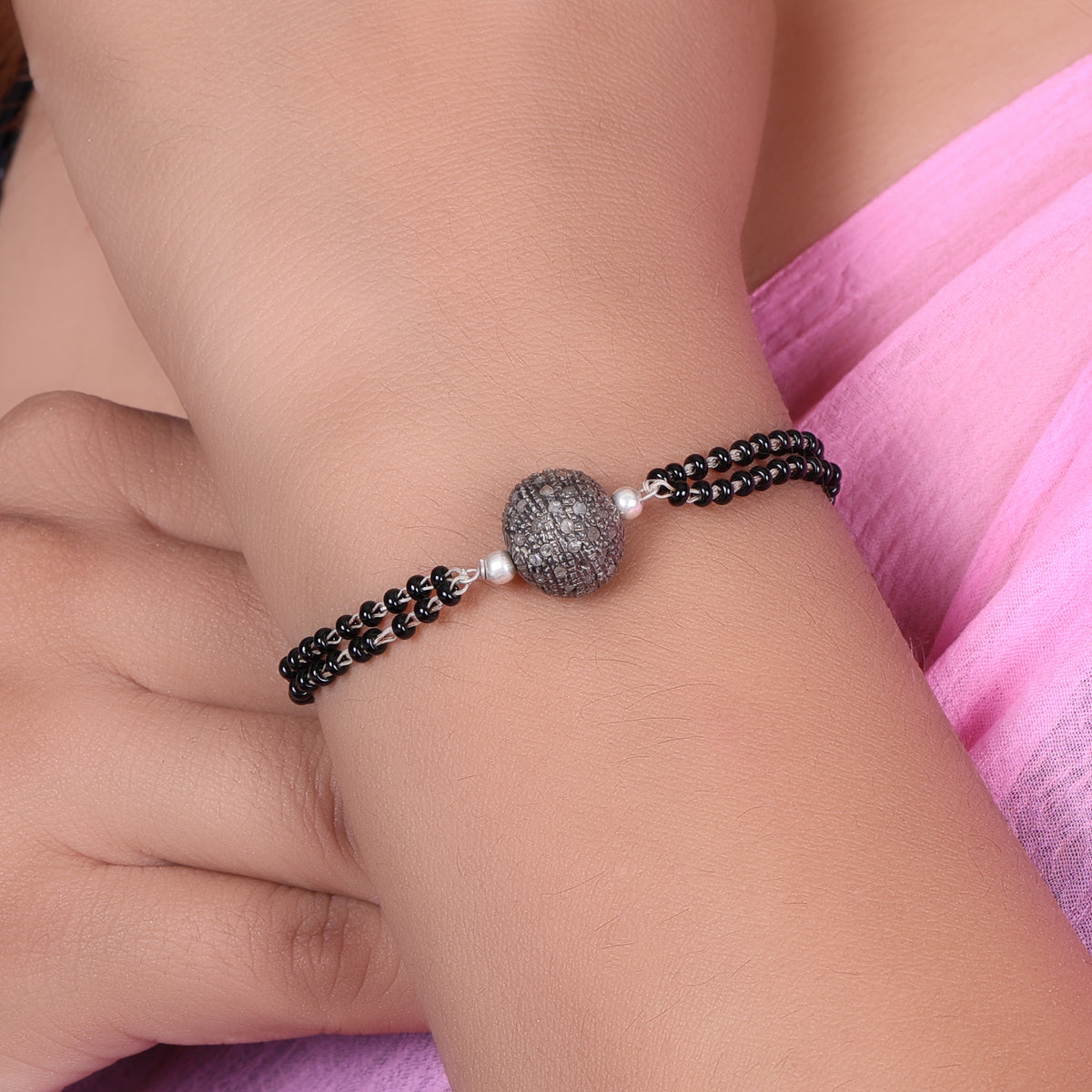 Black bead bracelet | sterling silver beaded jewelry gift