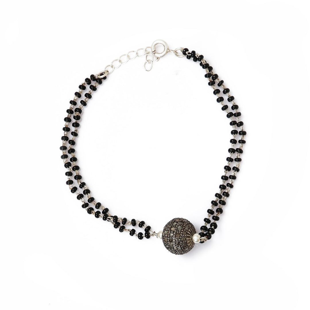 黑色珠子手链 | 纯银串珠首饰礼品