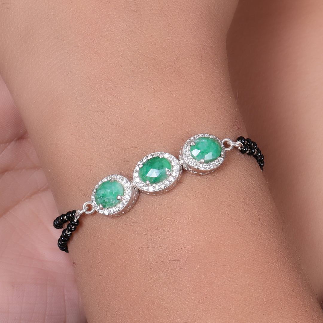 Pulsera de cuentas de esmeralda para mujer | Joyería de plata para regalar