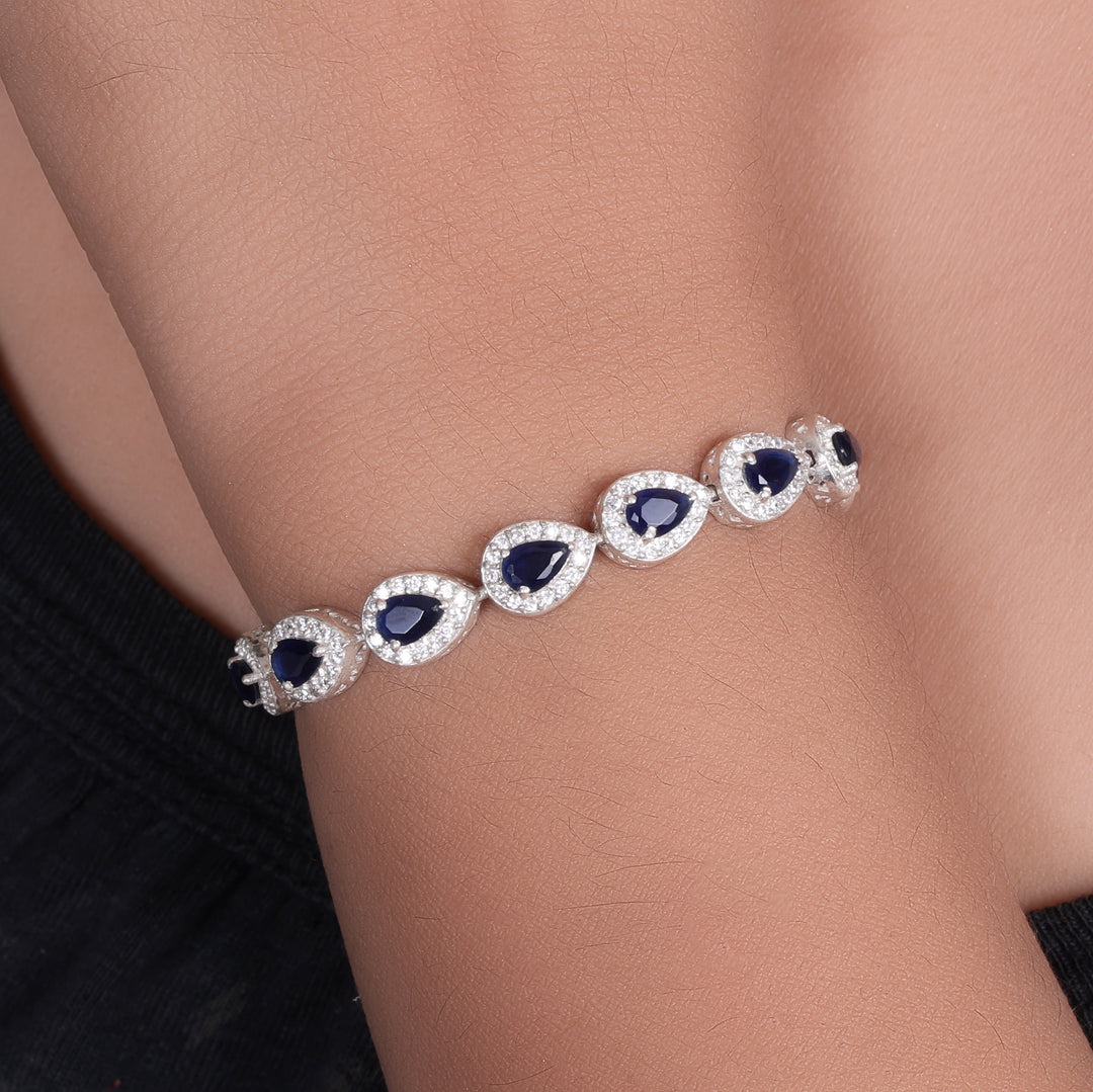 Silver Blue Sapphire Teardrop Bracelet for Women | Gift