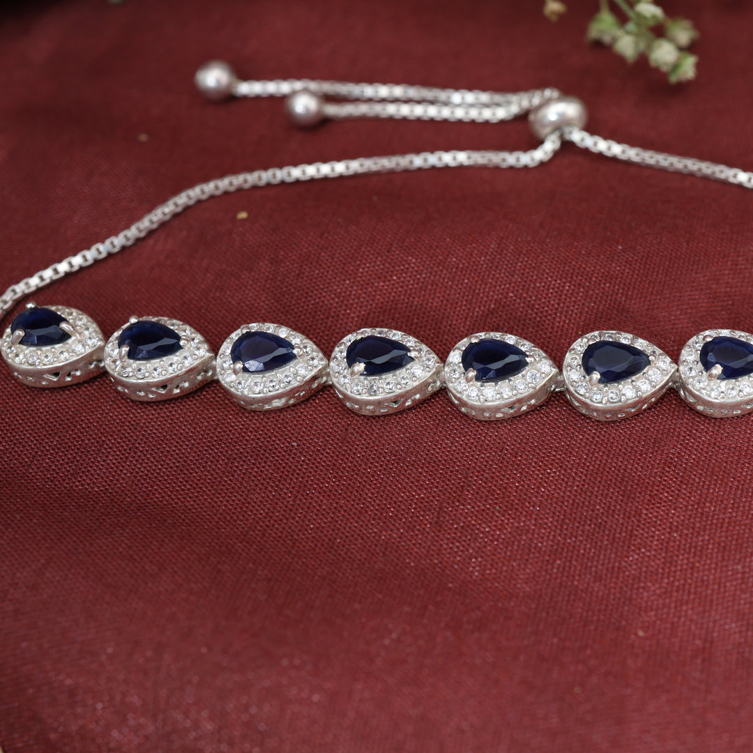 Silver Blue Sapphire Teardrop Bracelet for Women | Gift