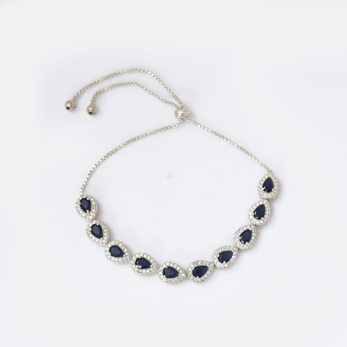 Silver blue sapphire teardrop bracelet for women | gift