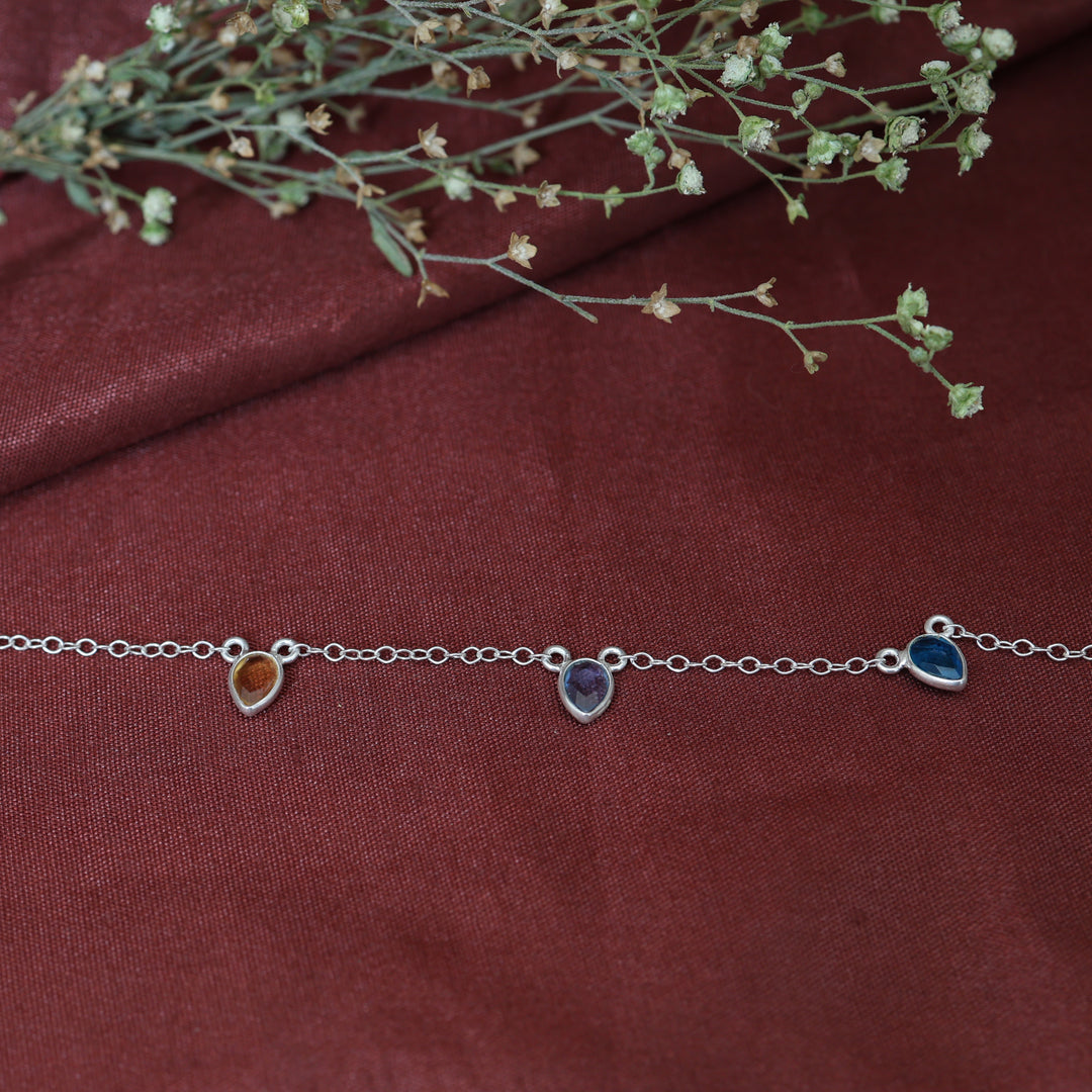 Tobillera de plata 925 con piedras preciosas multicolor para mujer | Joyería de verano