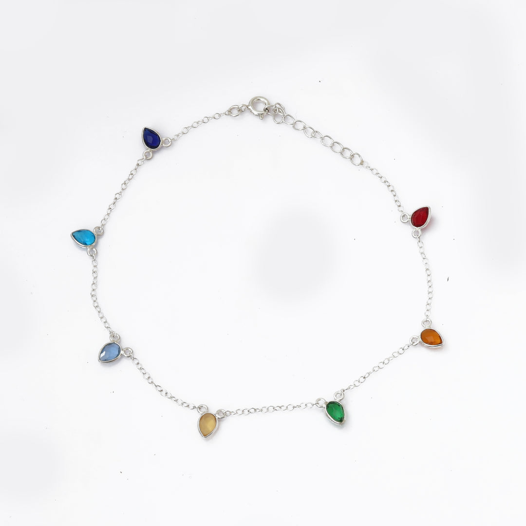 Tobillera de plata 925 con piedras preciosas multicolor para mujer | Joyería de verano