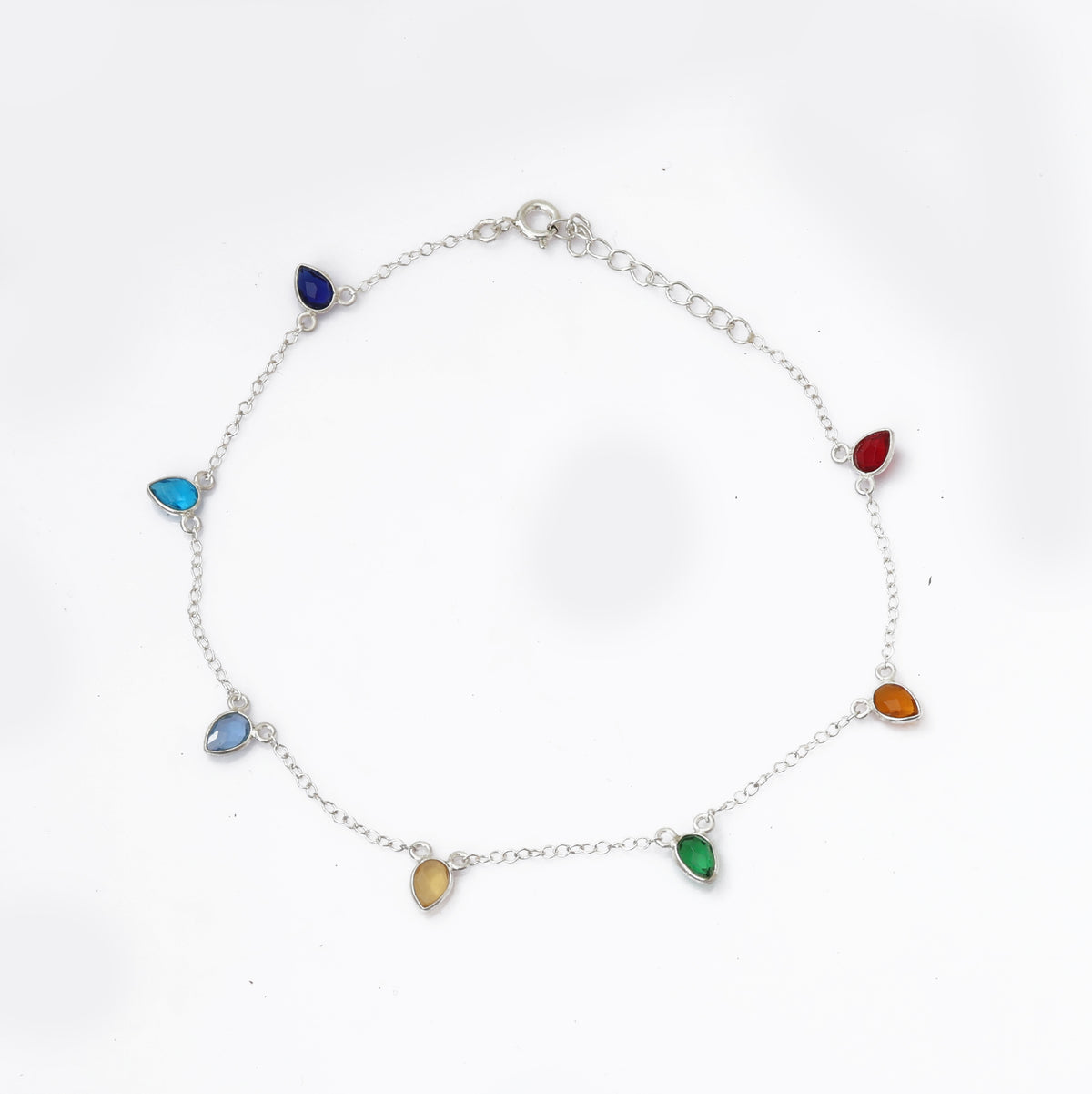 925 silver multi color gemstone anklet for women | summer jewelry