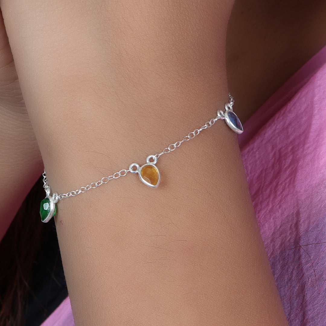 Tobillera de plata 925 con piedras preciosas multicolor para mujer | Joyería de verano