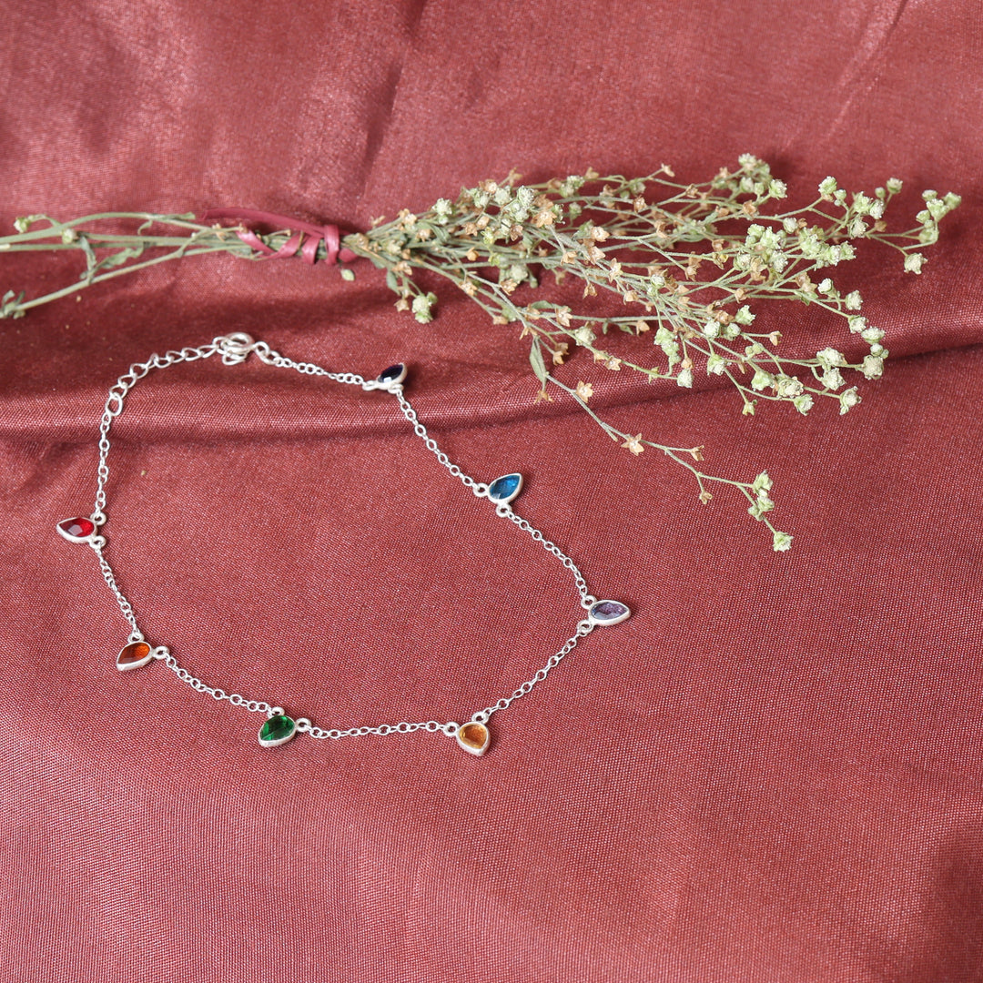 Tobillera de plata 925 con piedras preciosas multicolor para mujer | Joyería de verano