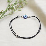 将图像加载到图库查看器中， Adjustable Black Cord Evil Eye Bracelet with Silver Beads for Protection
