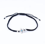 将图像加载到图库查看器中， Black Cord Flower Bracelet with Turquoise Bead, Adjustable
