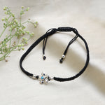 将图像加载到图库查看器中， Black Cord Flower Bracelet with Turquoise Bead, Adjustable
