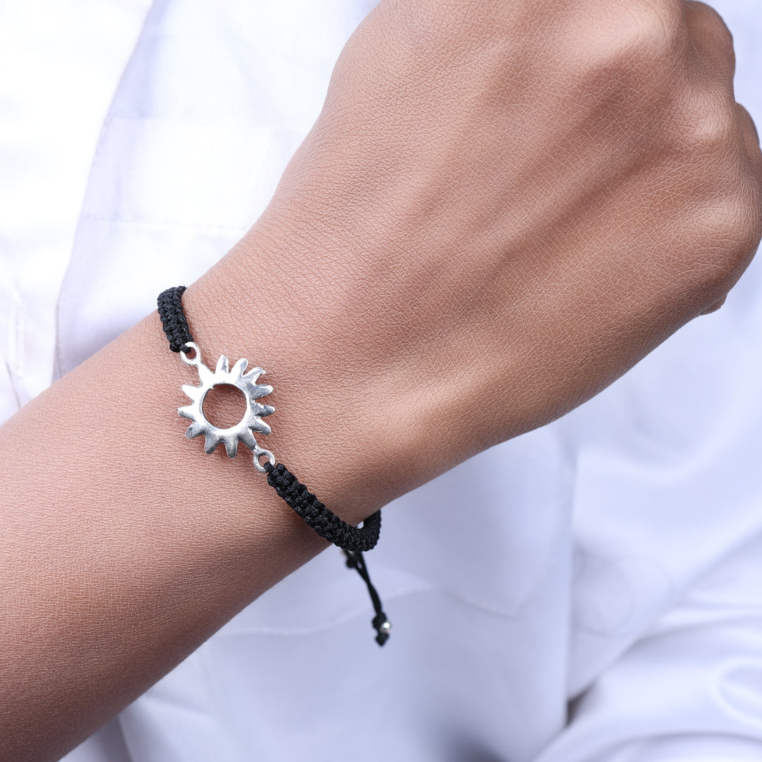 Black Cord Sun Charm Adjustable Bracelet | Daily Wear Jewelry