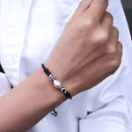 Load image into Gallery viewer, Black Cord Adjustable Bracelet with Silver Bead and Evil Eye Charms
