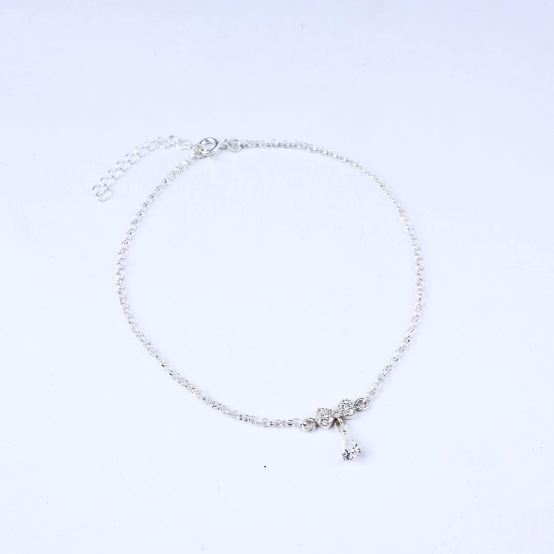 925 Sterling Silver Anklet with Cubic Zirconia Clover Charm