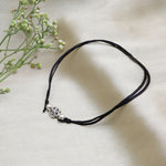 将图像加载到图库查看器中， Adjustable Black Cord Anklet with Silver Rose Charm for Women
