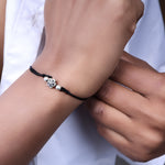 将图像加载到图库查看器中， Adjustable Black Cord Anklet with Silver Rose Charm for Women
