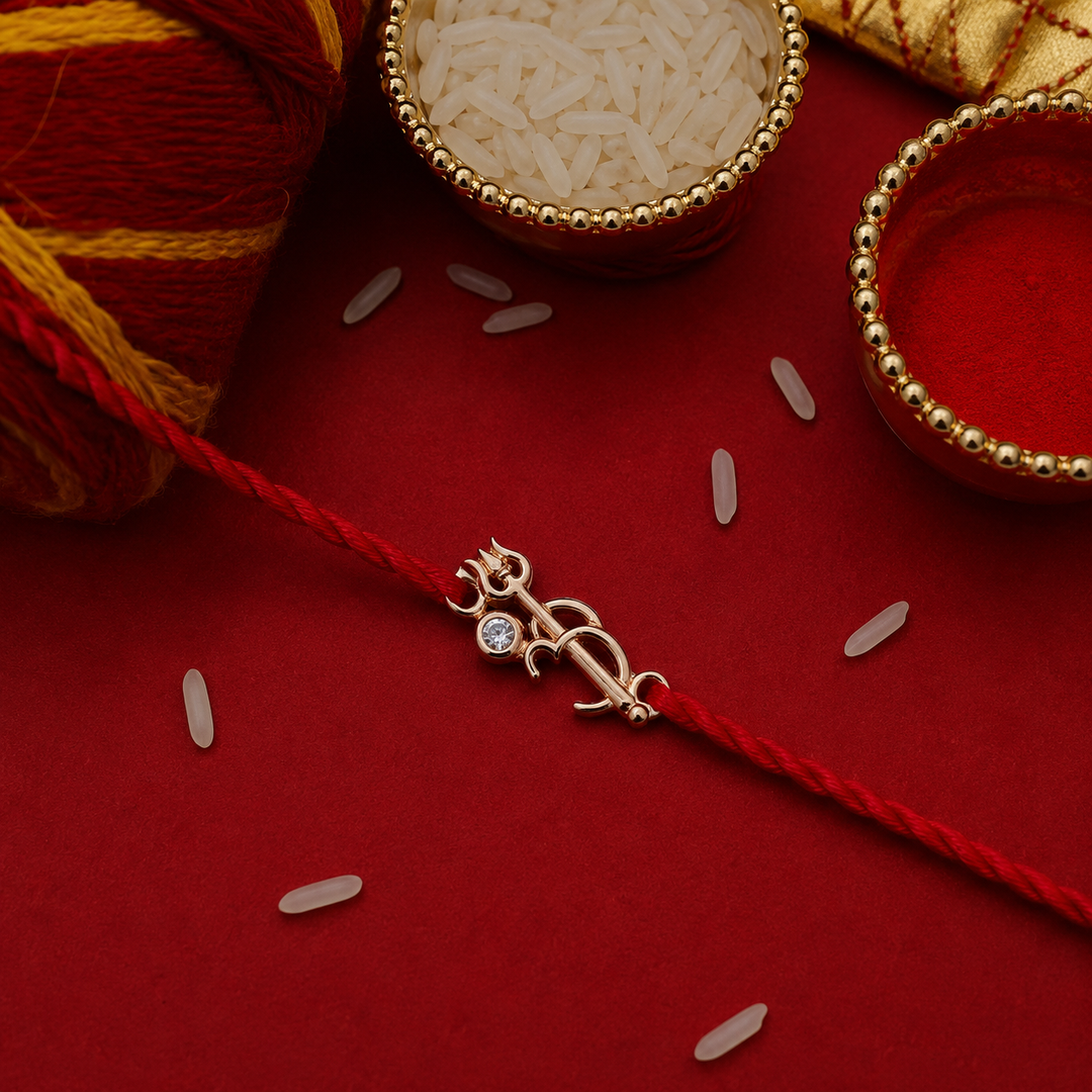 Shiva Trishul Om Rakhi in 925 Sterling Silver with CZ for Brother