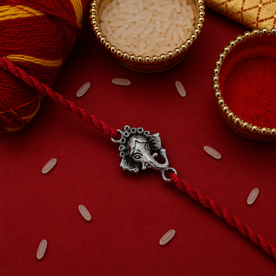 Ganesha Rakhi in 925 Sterling Silver for Raksha Bandhan Brother