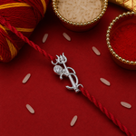 Load image into Gallery viewer, Shiva Trishul Damaru Rakhi in 925 Sterling Silver with CZ for Brother
