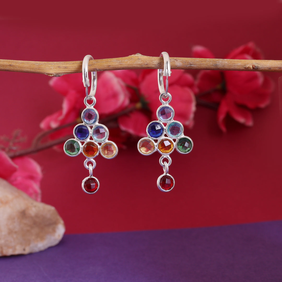 Silver Rainbow Gemstone Drop Earrings for Women | Colorful Jewelry