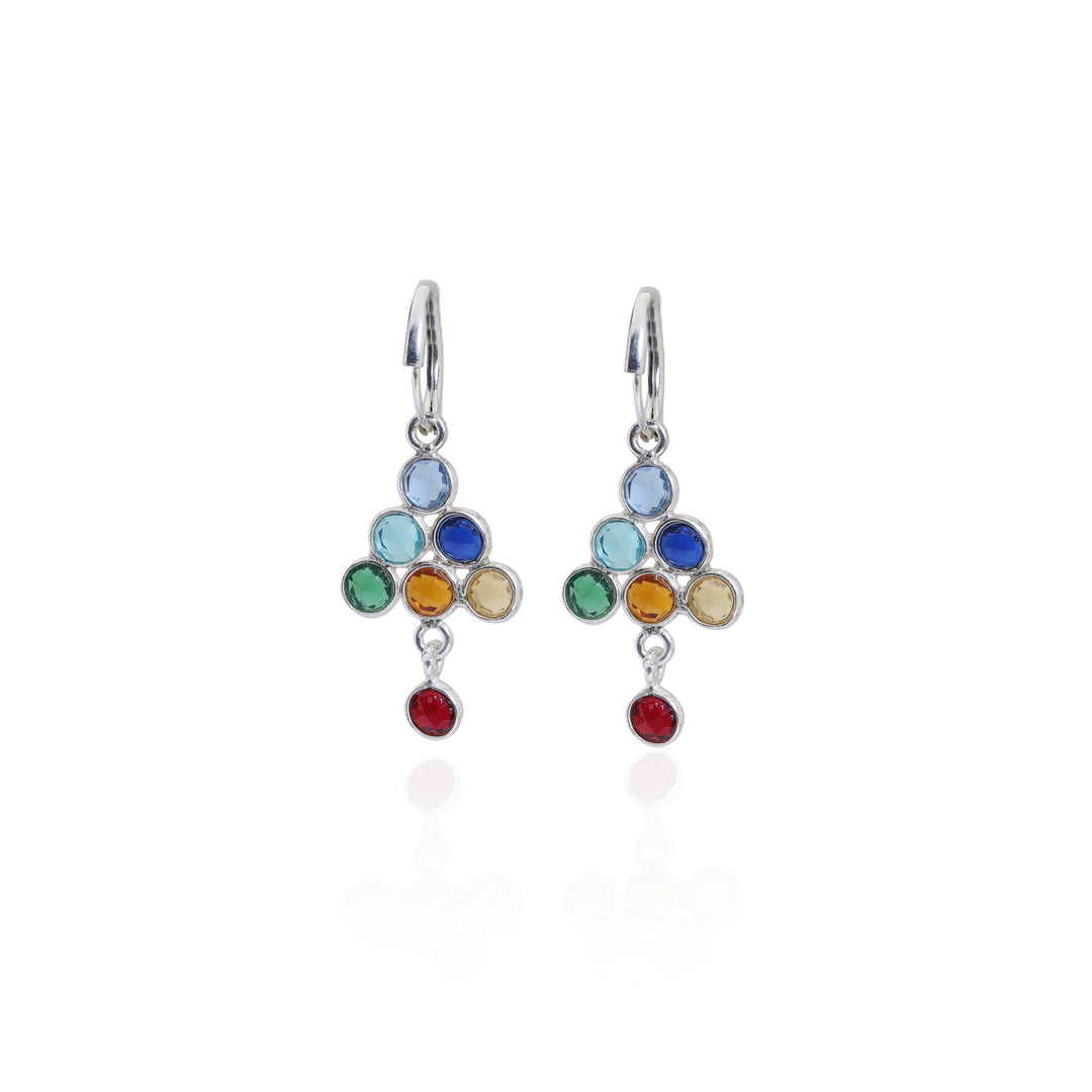 Silver Rainbow Gemstone Drop Earrings for Women | Colorful Jewelry