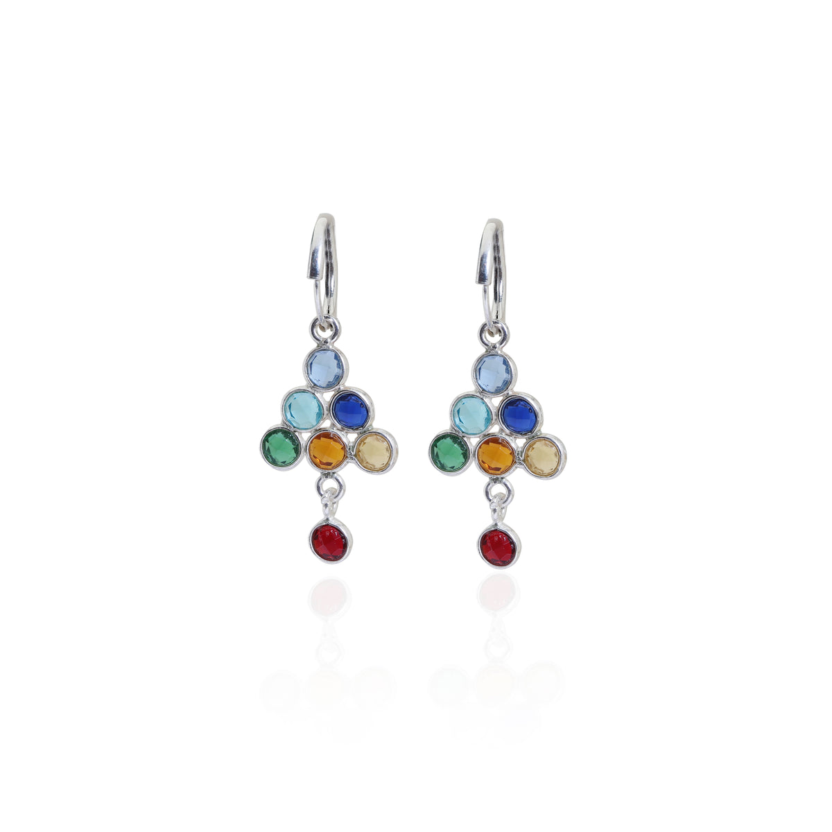 Silver rainbow gemstone drop earrings for women | colorful jewelry