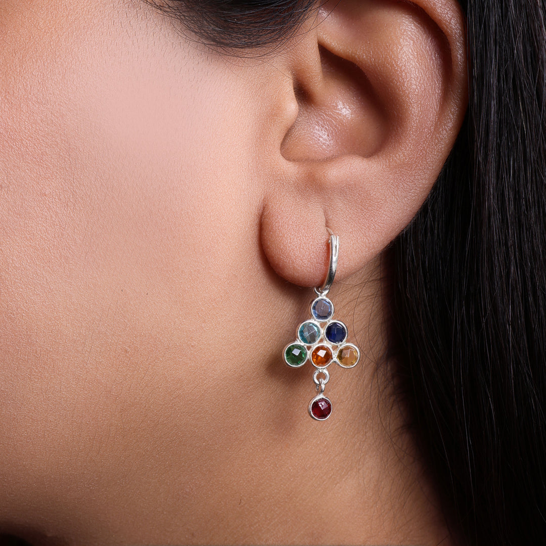 Silver Rainbow Gemstone Drop Earrings for Women | Colorful Jewelry