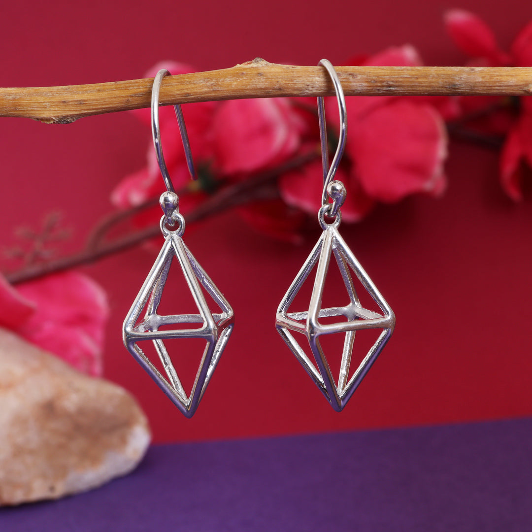 Geometric Silver Dangle Earrings | Minimalist Jewelry for Women
