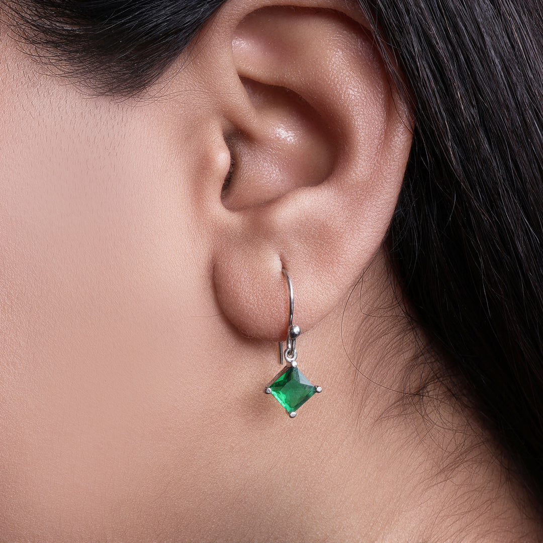 925 Silver Emerald Green Stone Earrings for Women | Gift