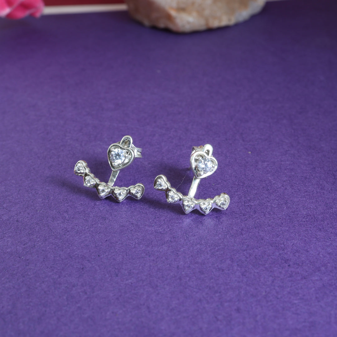 925 Silver Heart Stud Earrings with Cubic Zirconia for Women
