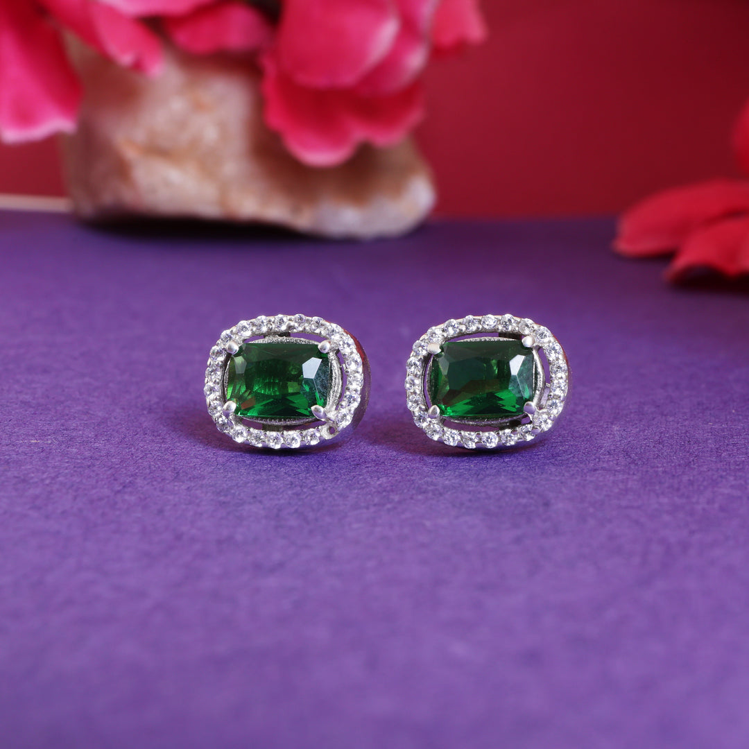 Emerald Stud Earrings for Women | 925 Silver Cubic Zirconia
