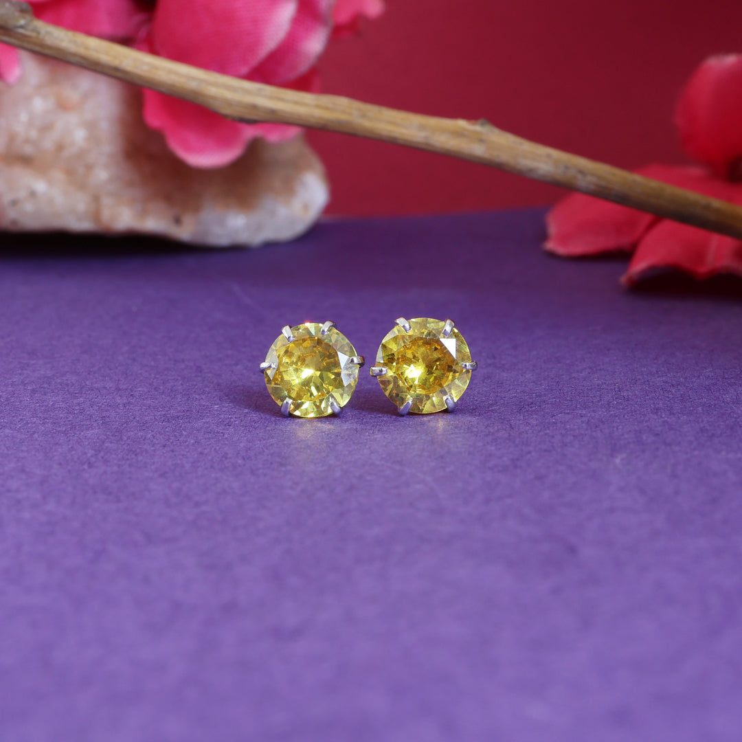 Yellow Sapphire Stud Earrings in Silver for Women | Daily Wear