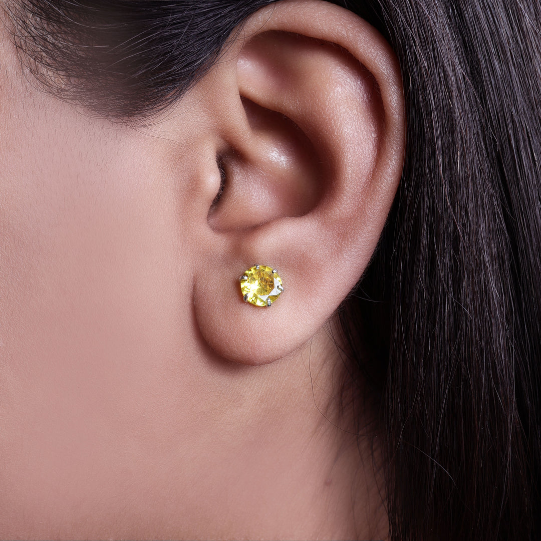 Yellow Sapphire Stud Earrings in Silver for Women | Daily Wear
