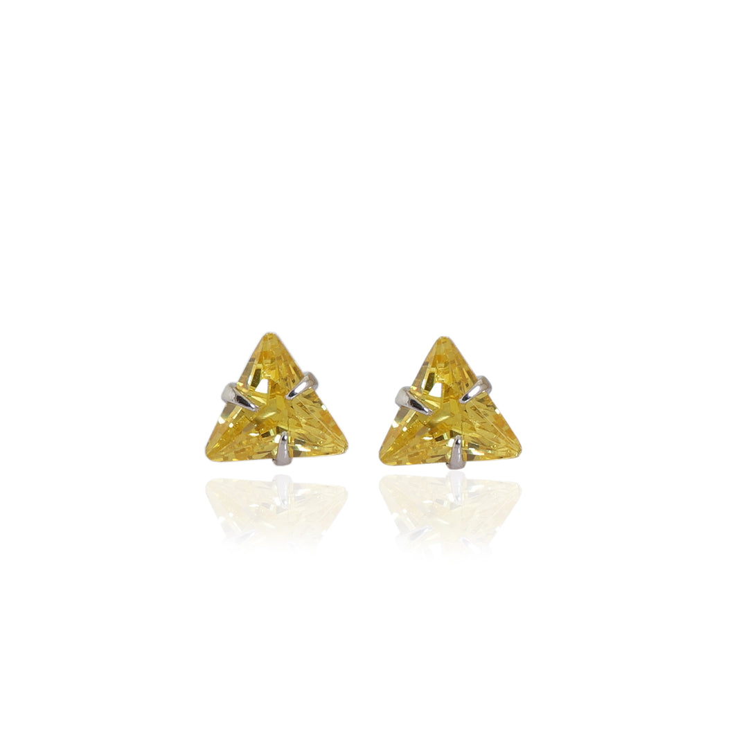 Yellow Trillion Cut Stud Earrings | Gold Plated | Women's Jewelry