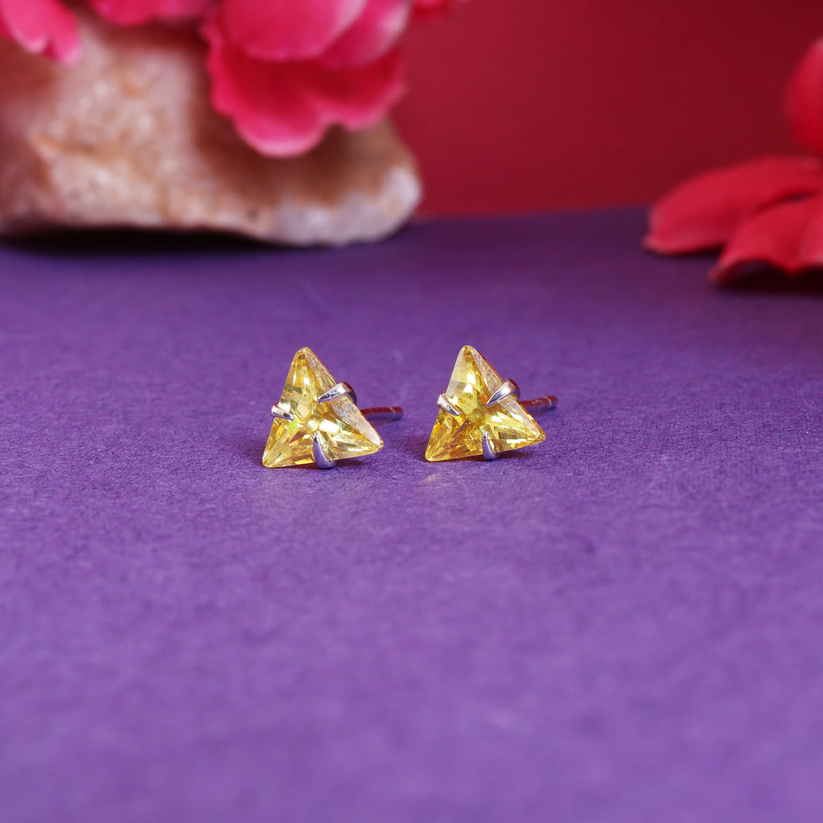 Yellow trillion cut stud earrings | gold plated | women's jewelry
