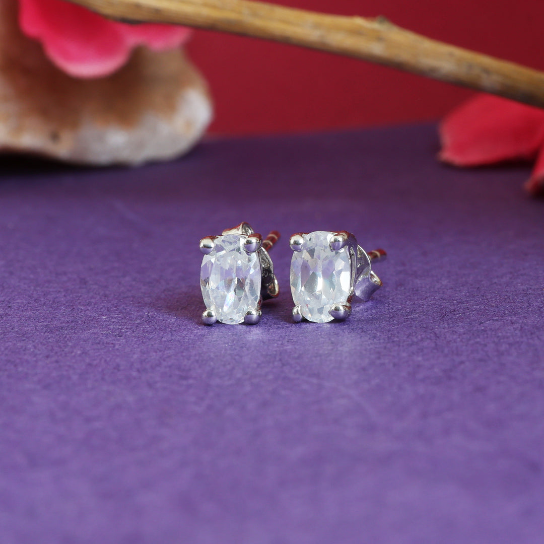Silver Oval Stud Earrings for Women | Daily Wear | Gift