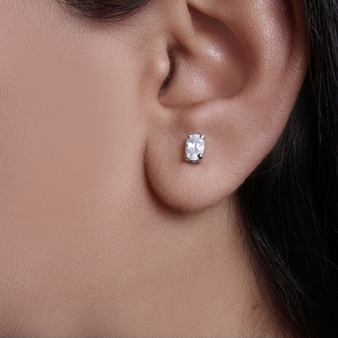 Silver Oval Stud Earrings for Women | Daily Wear | Gift