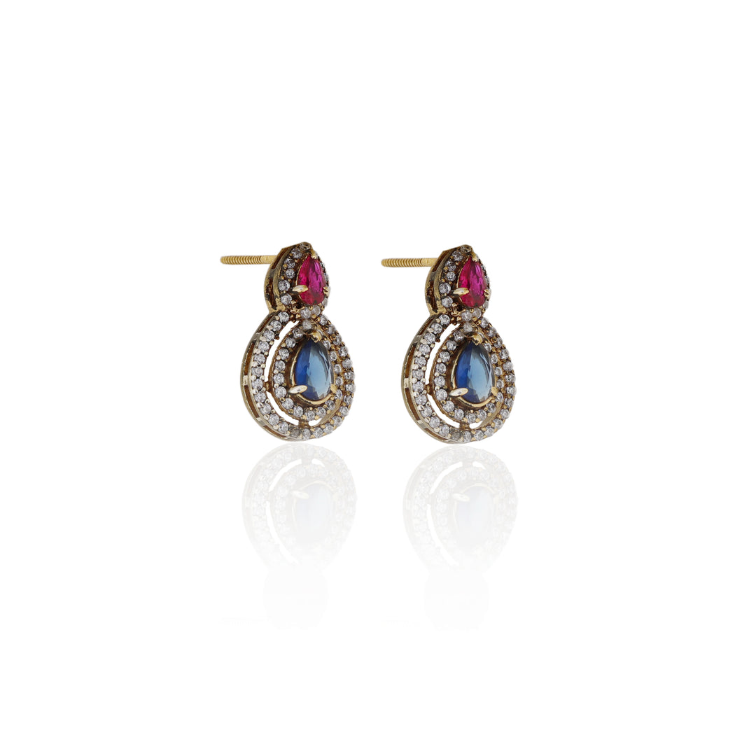 Gold Ruby & Sapphire Earrings | Teardrop Design | For Women