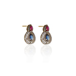Load image into Gallery viewer, Gold Ruby &amp; Sapphire Earrings | Teardrop Design | For Women

