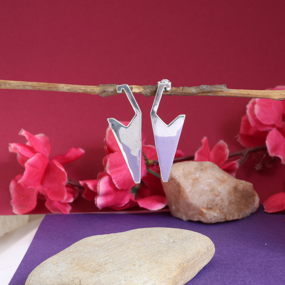 Silver geometric earrings for women | modern minimalist jewelry