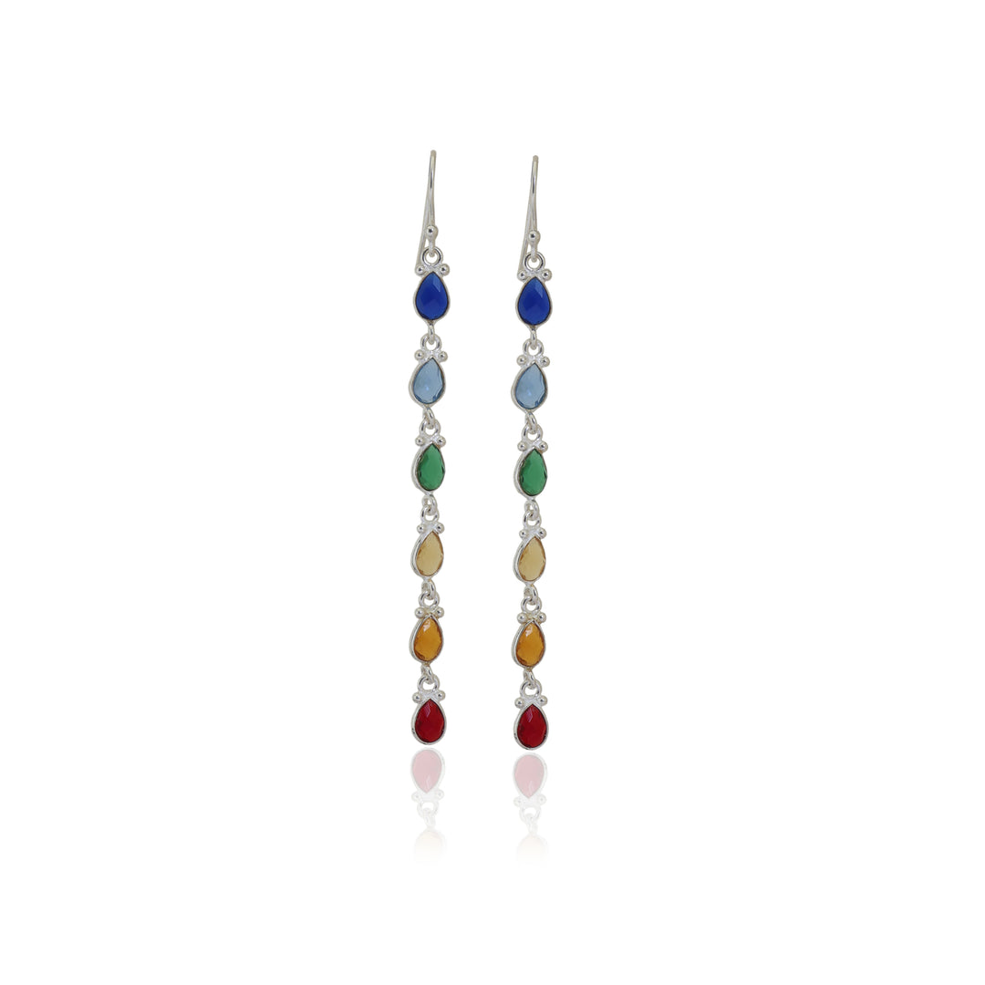 Rainbow Gemstone Drop Earrings | 925 Sterling Silver | For Women