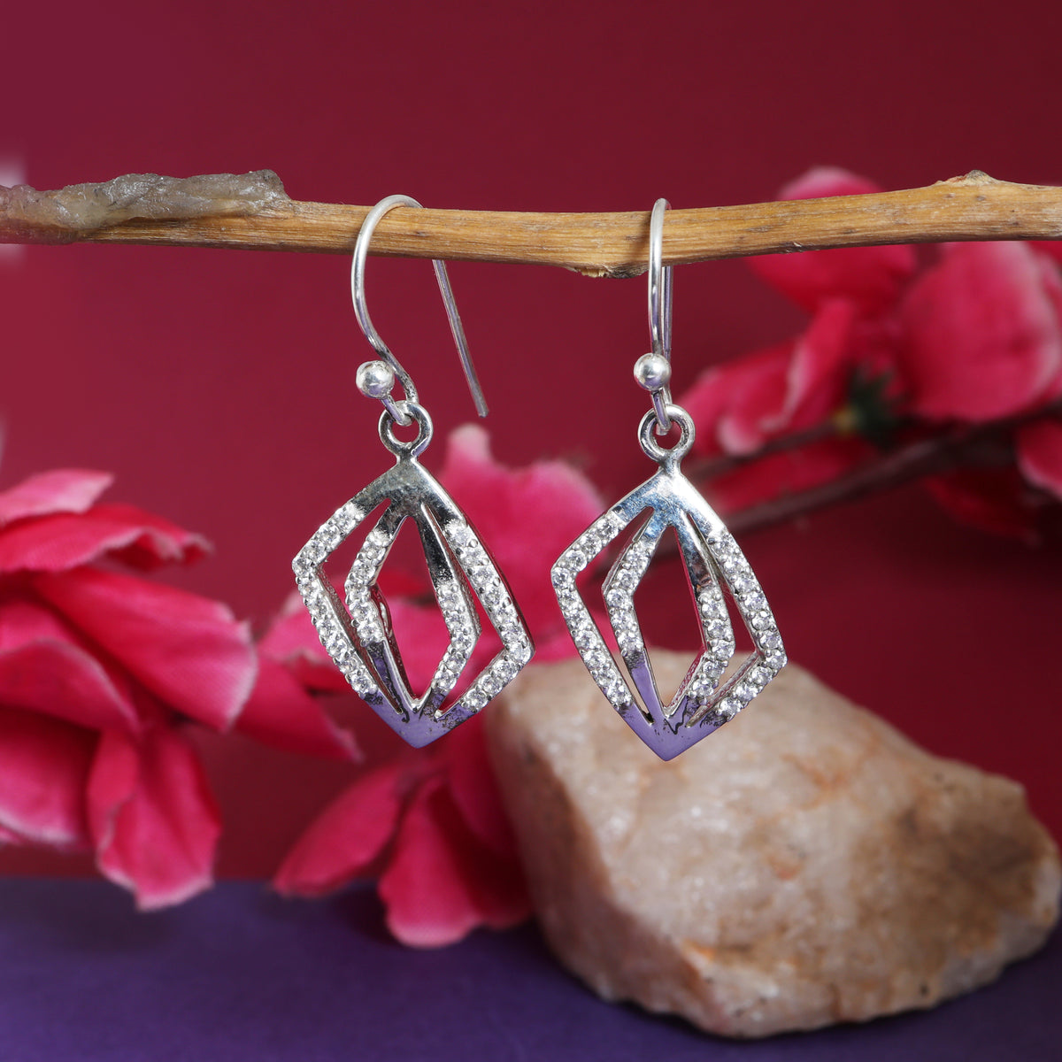 925 silver cubic zirconia dangle earrings for women | gift| high polish