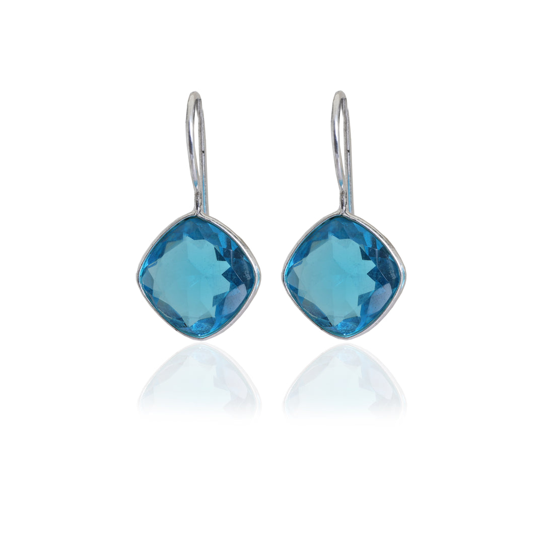 Silver Blue Topaz Cushion Cut Drop Earrings for Women