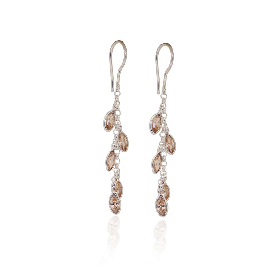 Silver Dangle Earrings with Brown Gemstones for Women | Gift