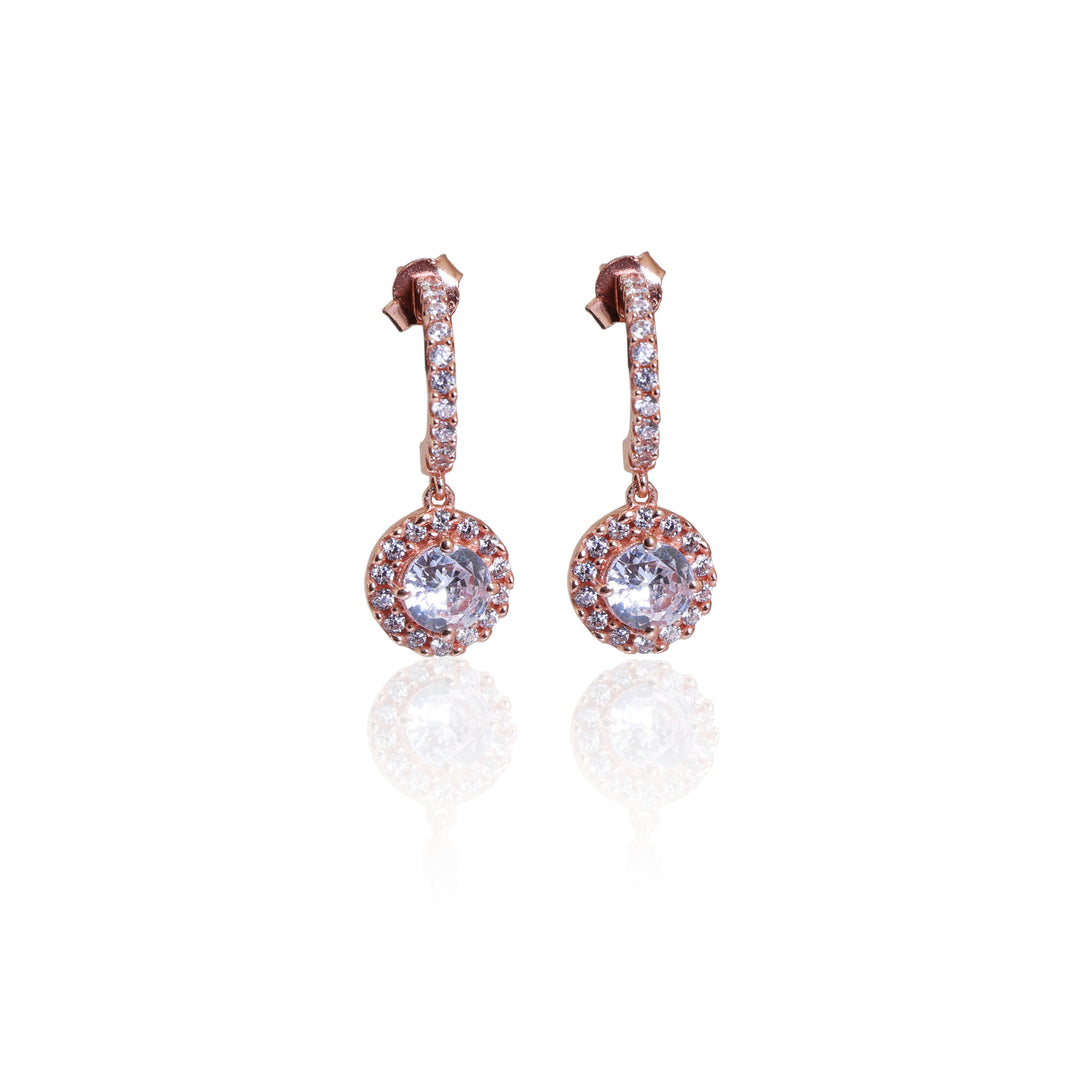 Rose Gold Halo Drop Earrings with Cubic Zirconia | For Women
