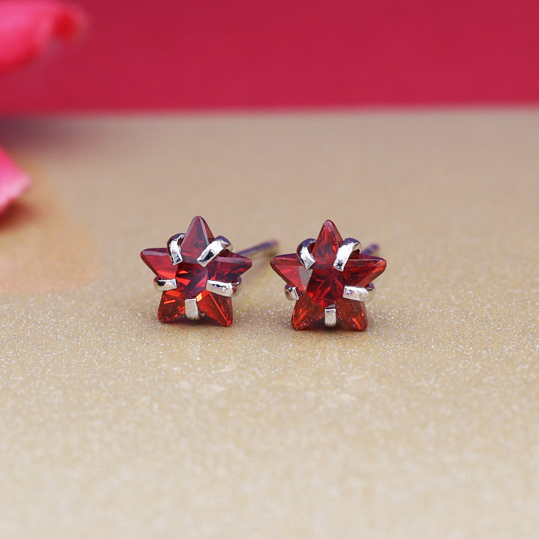 925 Silver Red Gemstone Stud Earrings for Women | Gift Jewelry