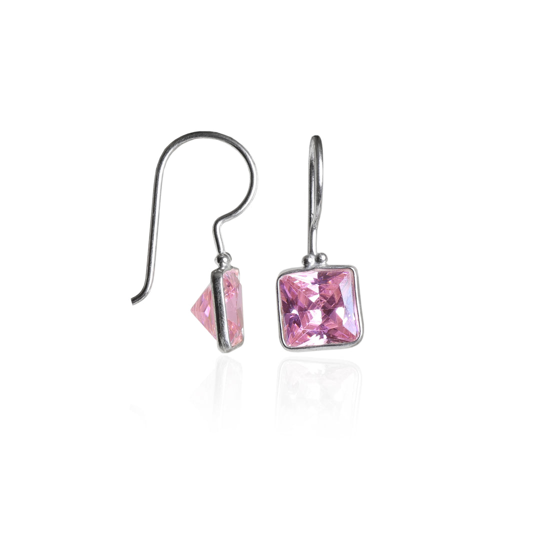 Silver Pink Gemstone Square Earrings for Women | Dangle Jewelry