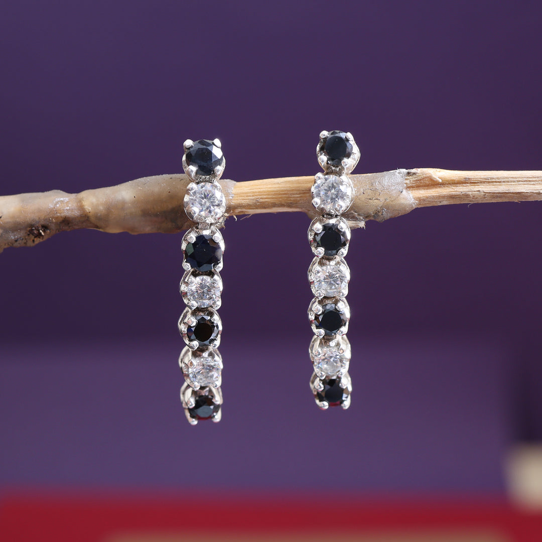 925 Silver Black & White Stone Drop Earrings | For Women
