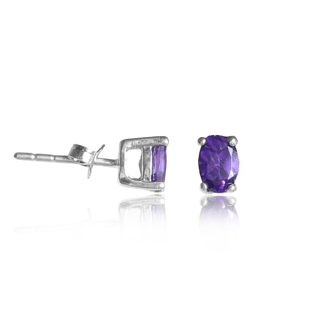 Silver Amethyst Stud Earrings for Women | Gemstone Jewelry